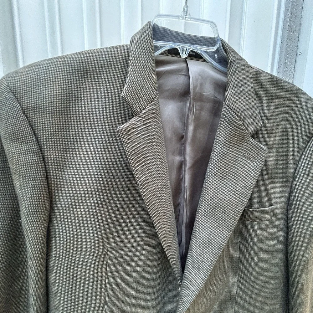 Ralph Lauren Men's 44R 100% Wool Houndstooth Sport Coat Blazer Brown